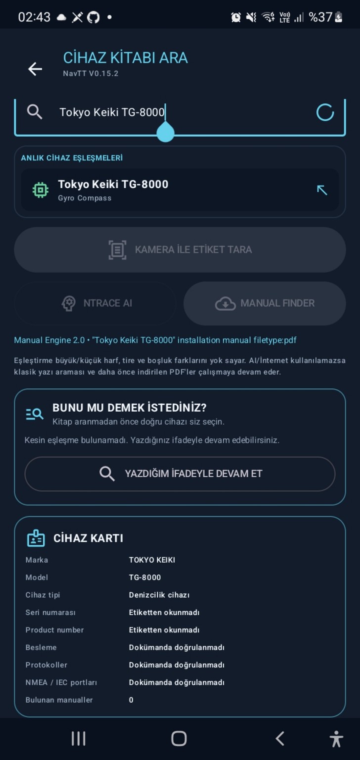 NavTechTrace Cihaz Kitabı Ara gerçek uygulama ekranı