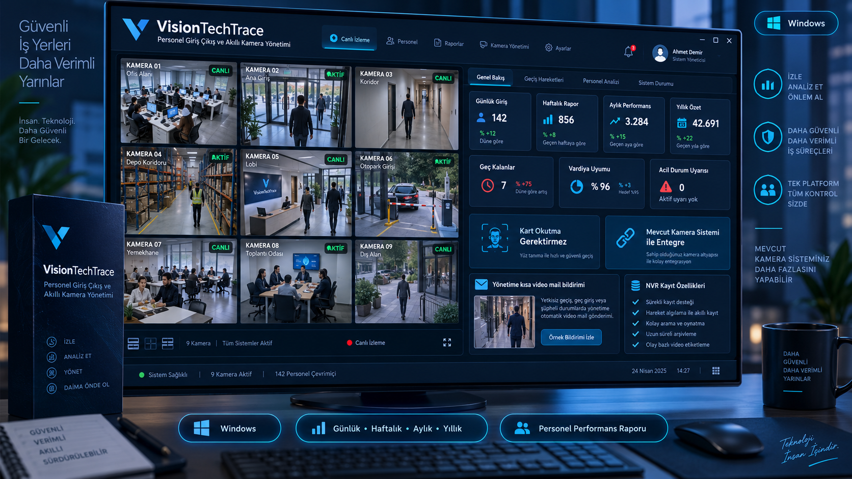 VisionTechTrace personel giriş çıkış ve akıllı kamera yönetimi yazılım görseli
